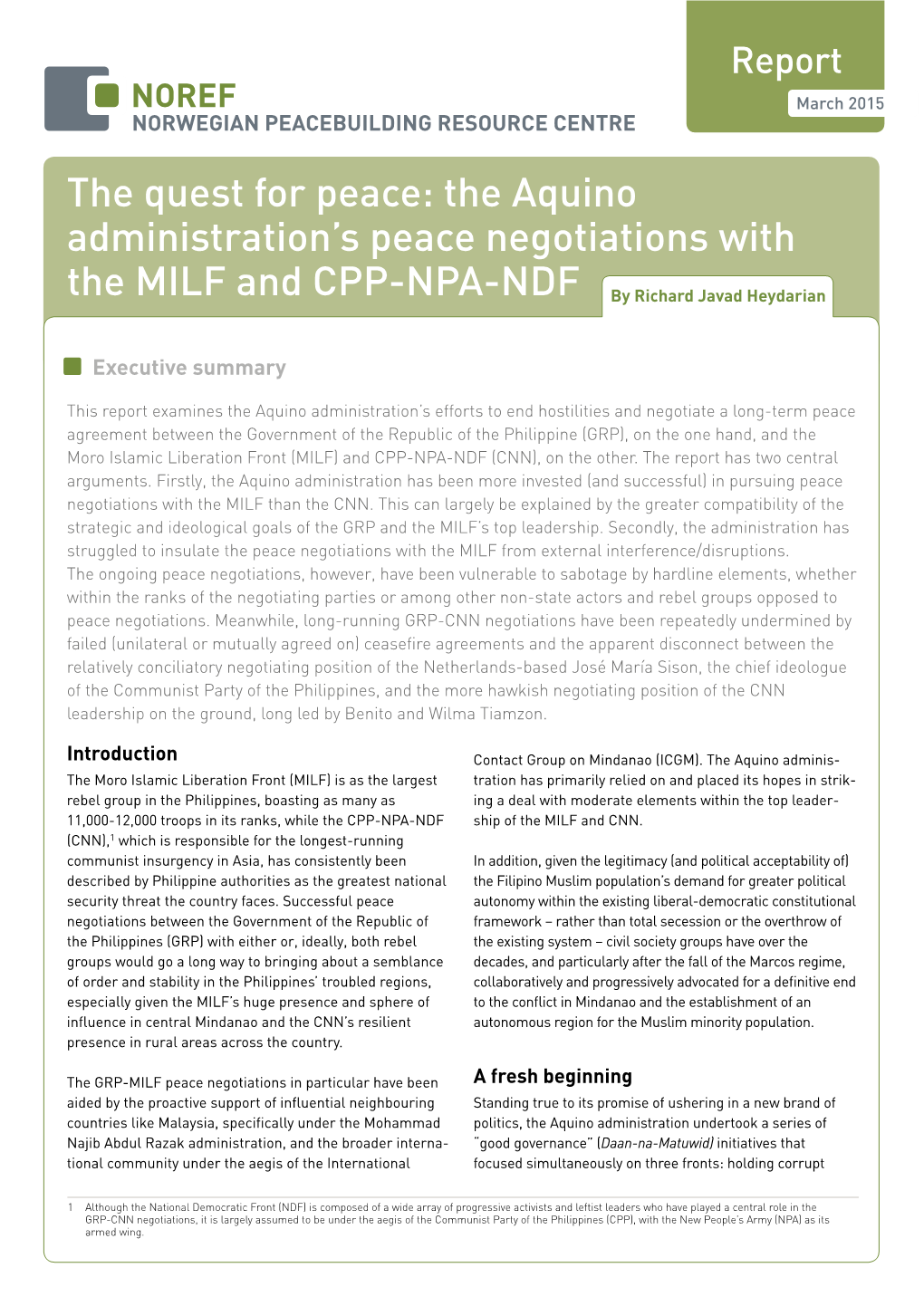 The Aquino Administration's Peace Negotiations with the MILF