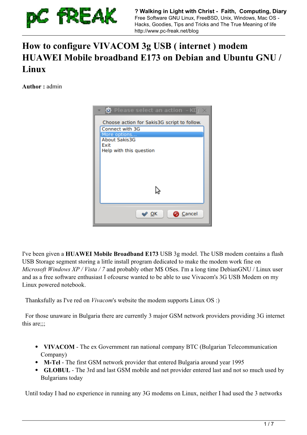 How to Configure VIVACOM 3G USB ( Internet ) Modem HUAWEI Mobile Broadband E173 on Debian and Ubuntu GNU / Linux