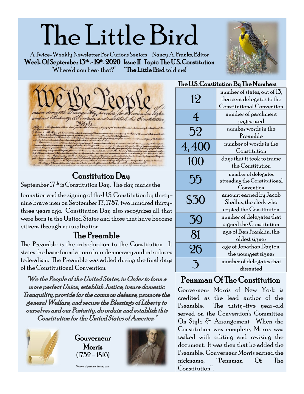 The Little Bird a Twice-Weekly Newsletter for Curious Seniors Nancy A