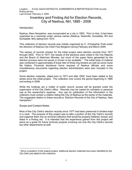 Inventory and Finding Aid for Election Records, City of Nashua, NH, 1885 - 2008