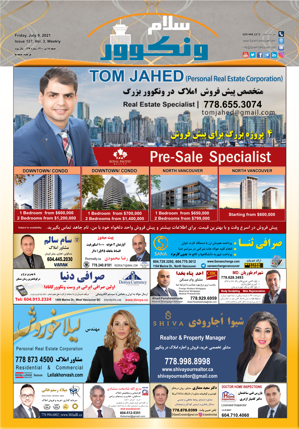 29 Issue 127 Vol. 3 Friday, July 9, 2021 Persian, Weekly Salamvancouver.Com