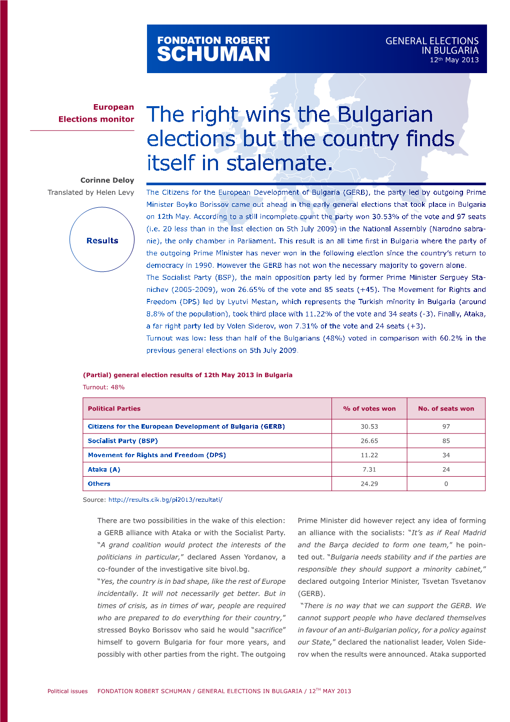 GENERAL ELECTIONS in BULGARIA 12Th May 2013