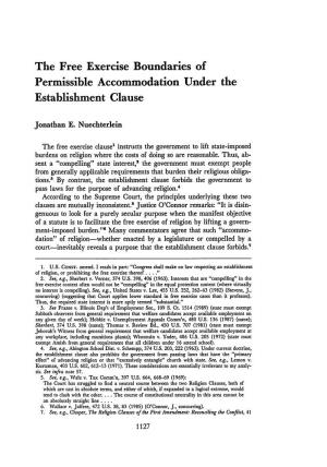 The Free Exercise Boundaries of Permissible Accommodation Under the Establishment Clause