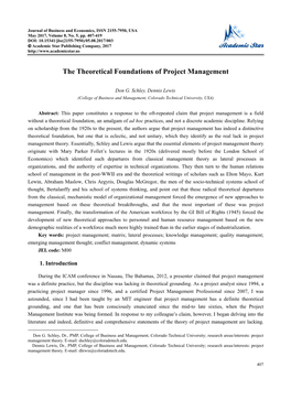 The Theoretical Foundations of Project Management