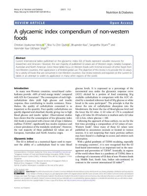 A Glycaemic Index Compendium of Non-Western Foods