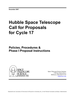 Hubble Space Telescope Call for Proposals for Cycle 17