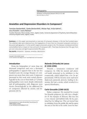 Anxieties and Depression Disorders in Composers'