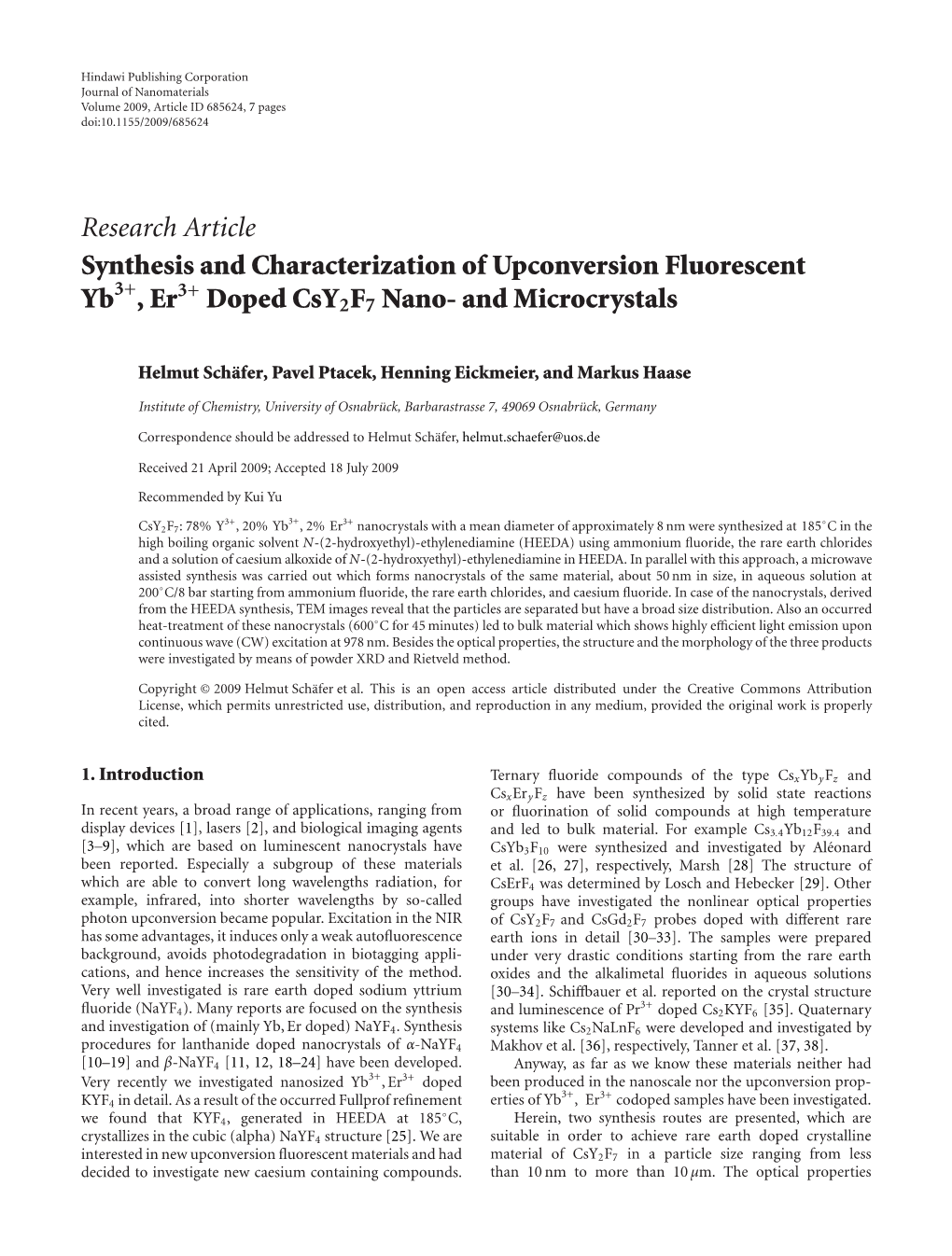 Synthesis and Characterization of Upconversion Fluorescent, Doped
