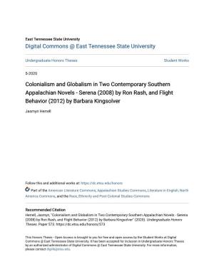 Colonialism and Globalism in Two Contemporary Southern Appalachian Novels - Serena (2008) by Ron Rash, and Flight Behavior (2012) by Barbara Kingsolver