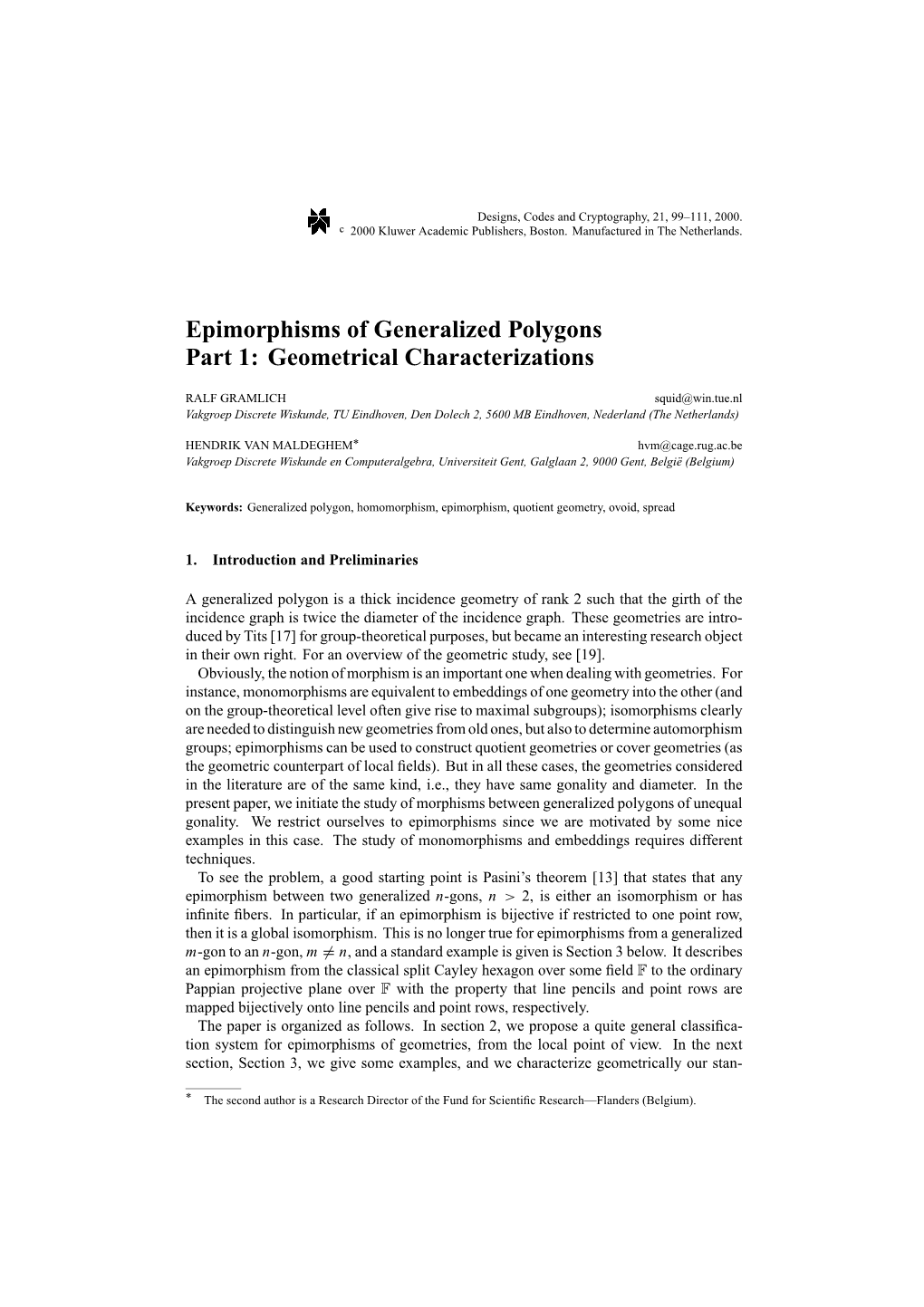 Epimorphisms of Generalized Polygons Part 1: Geometrical Characterizations