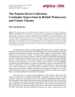 The Pamela Davies Collection: Continuity Supervision in British Widescreen and Colour Cinema
