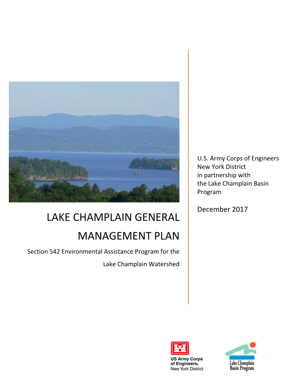 LAKE CHAMPLAIN GENERAL MANAGEMENT PLAN Section 542 Environmental Assistance Program for the Lake Champlain Watershed