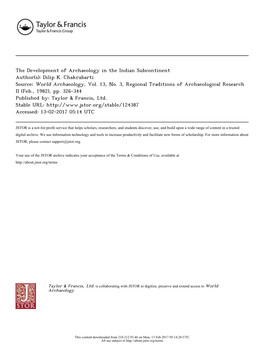 The Development of Archaeology in the Indian Subcontinent Author(S): Dilip K