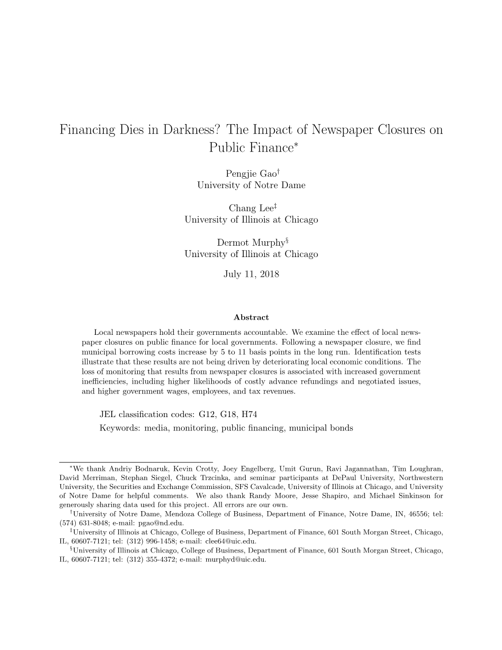 The Impact of Newspaper Closures on Public Finance∗