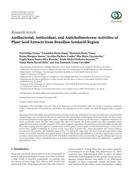 Antibacterial, Antioxidant, and Anticholinesterase Activities of Plant Seed Extracts from Brazilian Semiarid Region