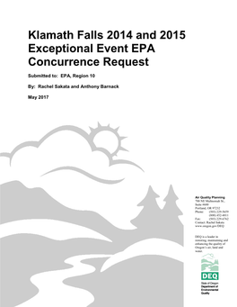 Klamath Falls 2014 and 2015 Exceptional Event EPA Concurrence Request