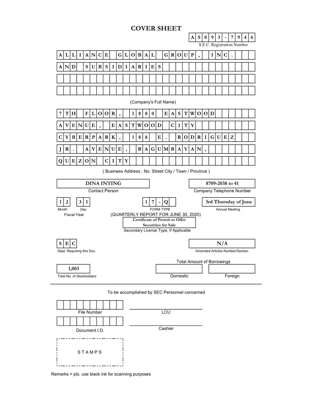 Cover Sheet a S 0 9 3 - 7 9 4 6 S.E.C