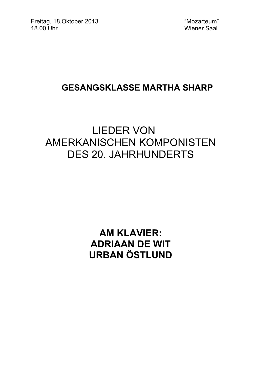 Lieder Von Amerkanischen Komponisten Des 20