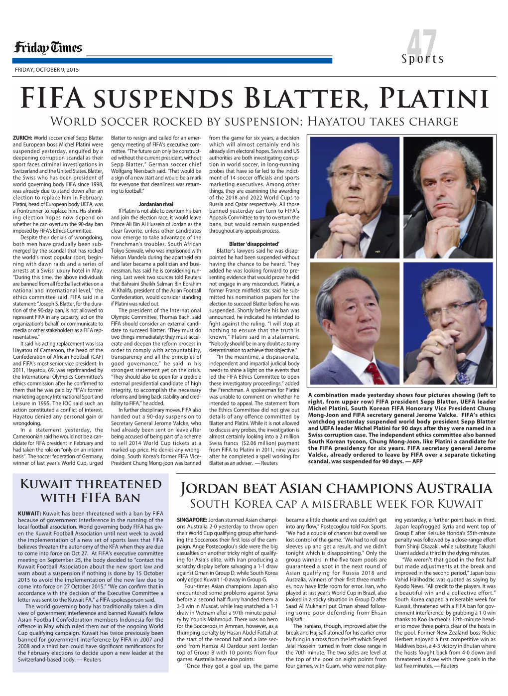 FIFA Suspends Blatter, Platini World Soccer Rocked by Suspension; Hayatou Takes Charge