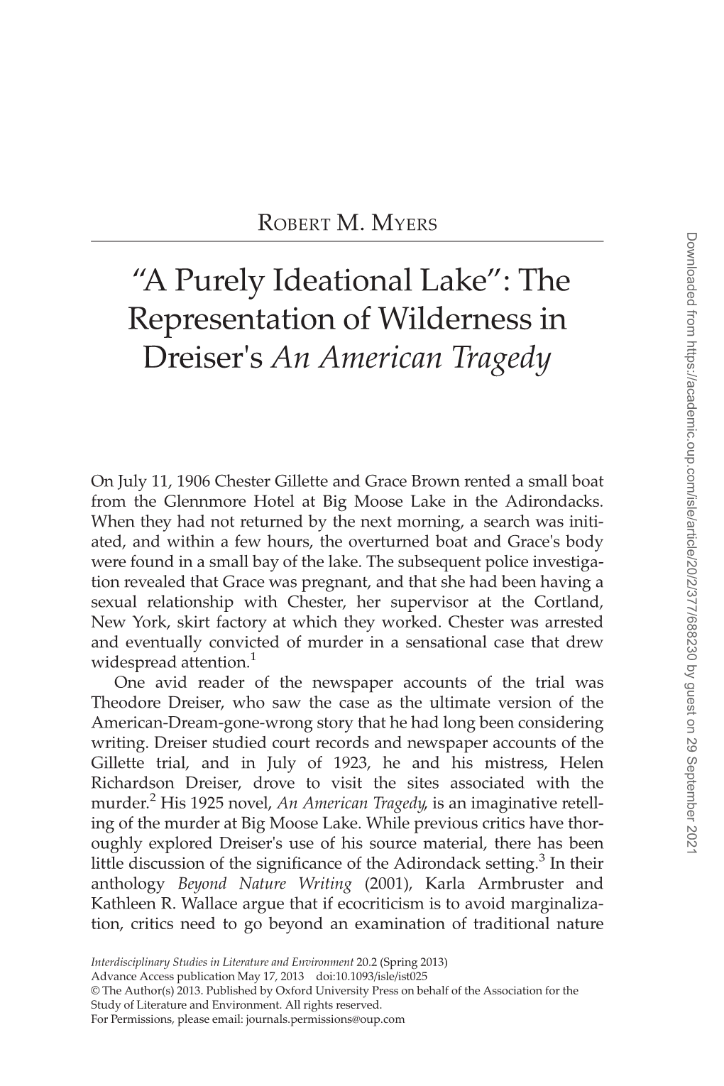 The Representation of Wilderness in Dreiser's an American Tragedy