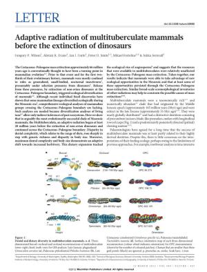 Adaptive Radiation of Multituberculate Mammals Before the Extinction of Dinosaurs