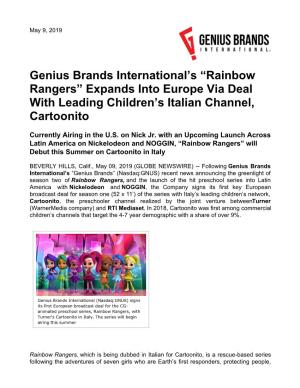 Rainbow Rangers” Expands Into Europe Via Deal with Leading Children’S Italian Channel, Cartoonito
