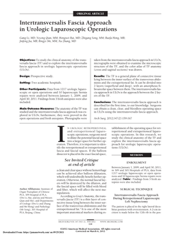 Intertransversalis Fascia Approach in Urologic Laparoscopic Operations