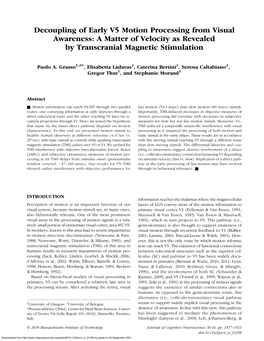Decoupling of Early V5 Motion Processing from Visual Awareness: a Matter of Velocity As Revealed by Transcranial Magnetic Stimulation