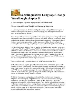 Sociolinguistics: Language Change Wardhaugh Chapter 8