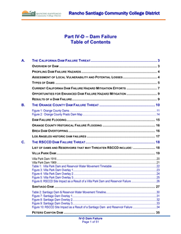 Part IV-D – Dam Failure Table of Contents