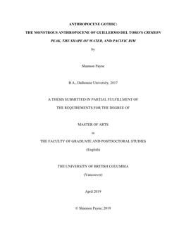 ANTHROPOCENE GOTHIC: the MONSTROUS ANTHROPOCENE of GUILLERMO DEL TORO's CRIMSON PEAK, the SHAPE of WATER, and PACIFIC RIM By