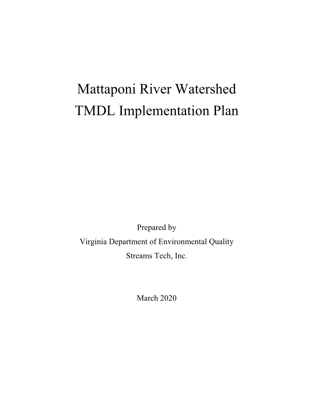 Mattaponi River Watershed TMDL Implementation Plan