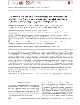Simbirskiasaurus and Pervushovisaurus Reassessed: Implications for the Taxonomy and Cranial Osteology of Cretaceous Platypterygiine Ichthyosaurs
