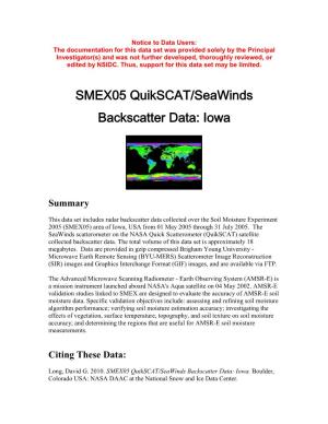 SMEX05 Quikscat/Seawinds Backscatter Data: Iowa