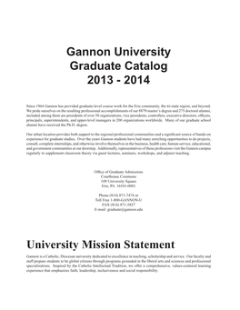 Gannon University Graduate Catalog 2013 - 2014