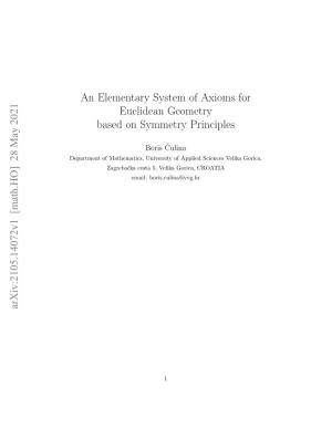 An Elementary System of Axioms for Euclidean Geometry Based on Symmetry Principles