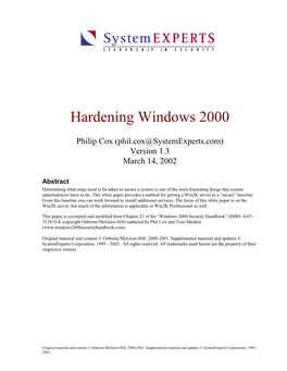 Hardening Windows 2000