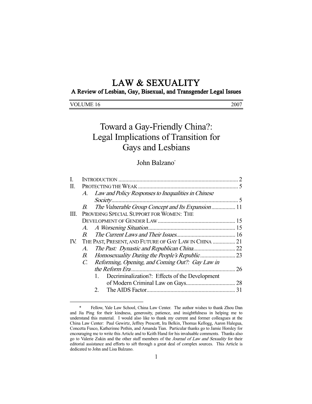 LAW & SEXUALITY Toward a Gay