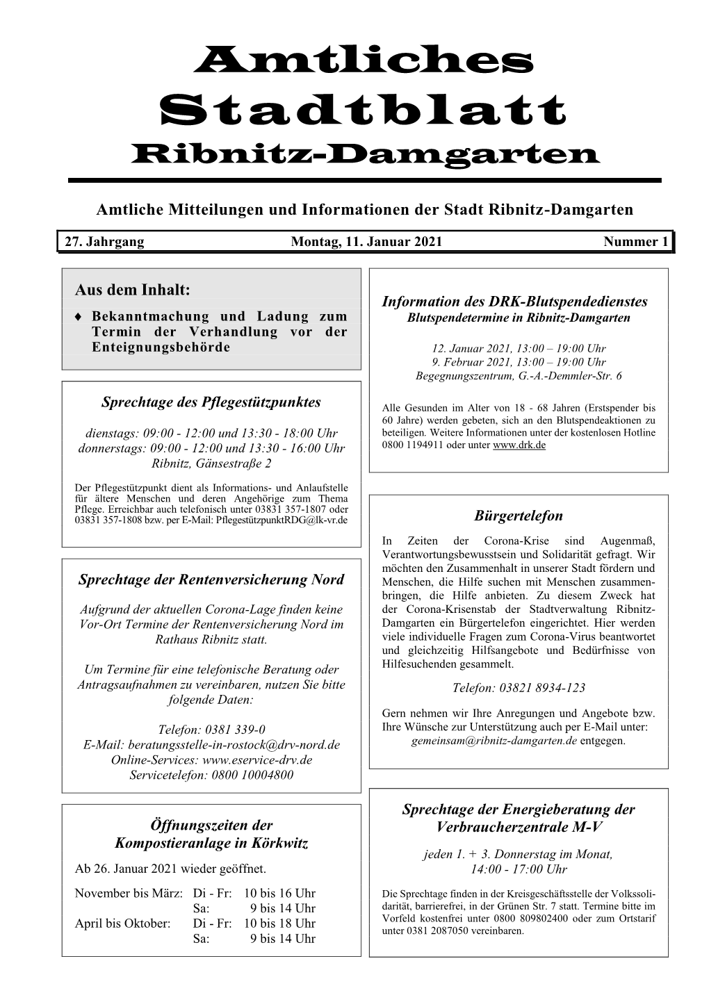 Stadtblatt Ribnitz-Damgarten Amtliches Mitteilungsblatt, Nr