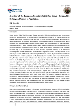 1 a Review of the European Flounder Platichthys Flesus