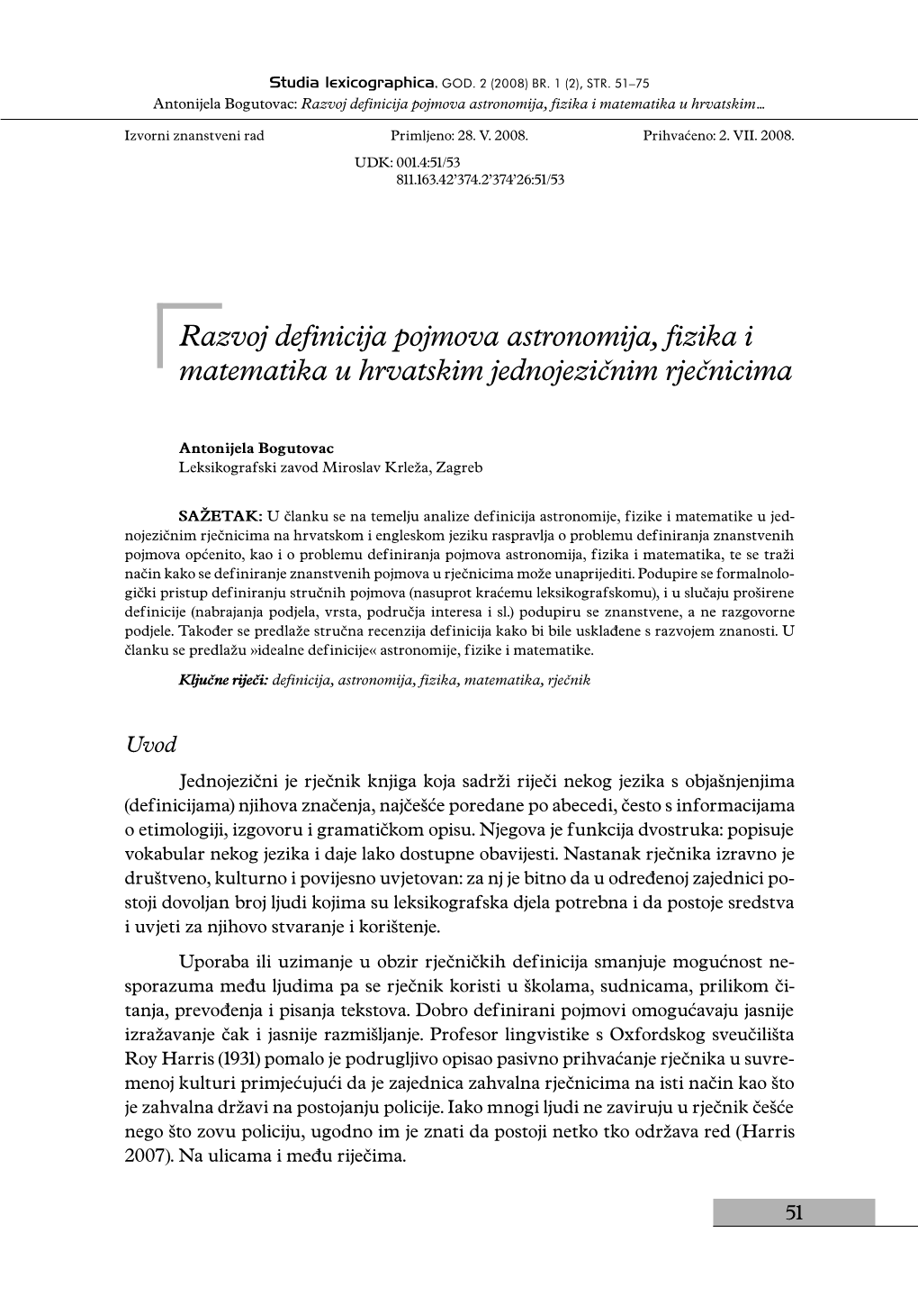 Razvoj Definicija Pojmova Astronomija, Fizika I Matematika U Hrvatskim…