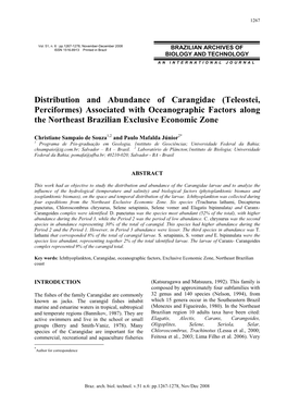 Distribution and Abundance of Carangidae (Teleostei, Perciformes) Associated with Oceanographic Factors Along the Northeast Brazilian Exclusive Economic Zone