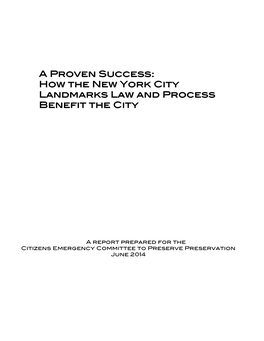 A Proven Success: How the New York City Landmarks Law and Process Benefit the City