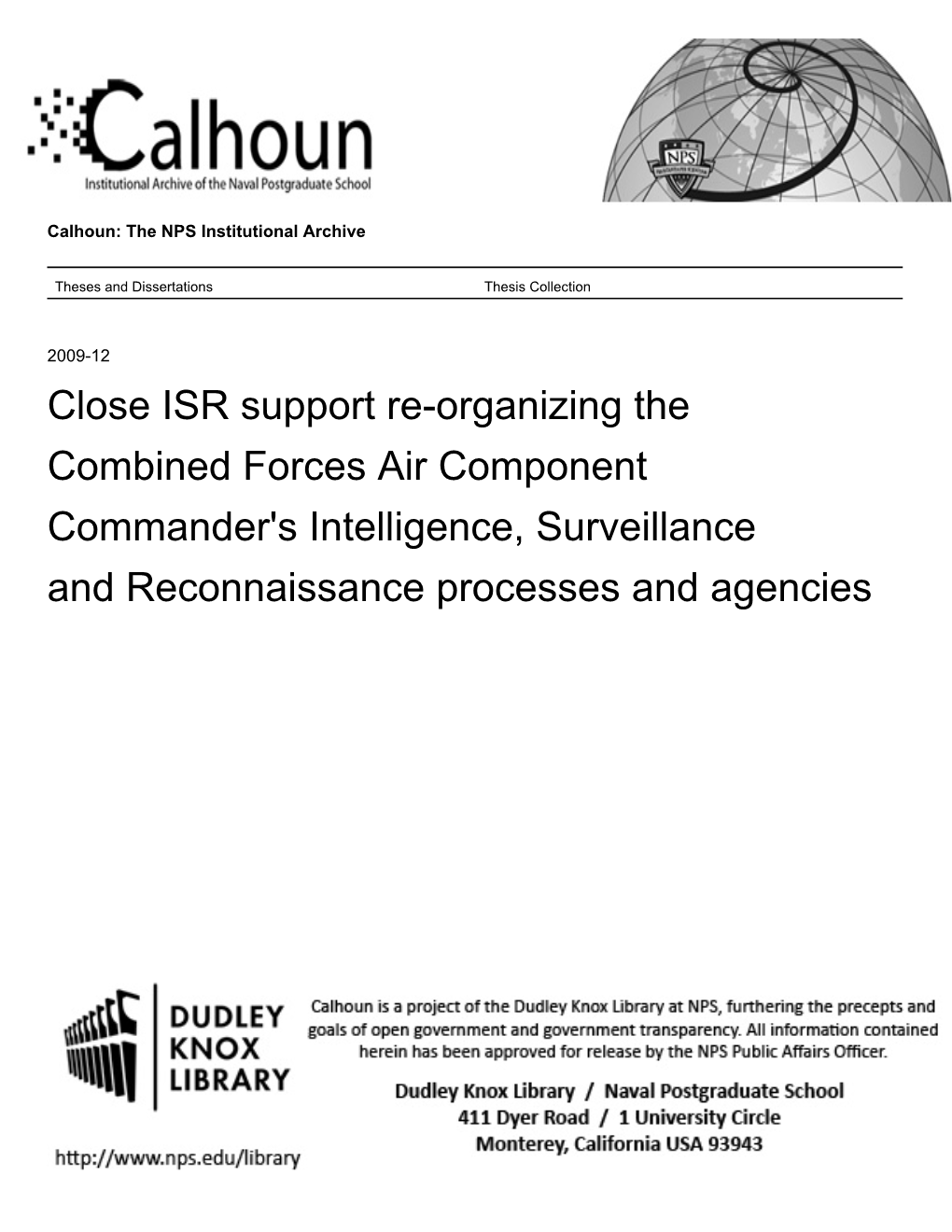 Close ISR Support Re-Organizing the Combined Forces Air Component Commander's Intelligence, Surveillance and Reconnaissance Processes and Agencies