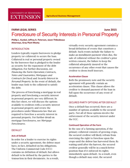 Foreclosure of Security Interests in Personal Property Phillip L