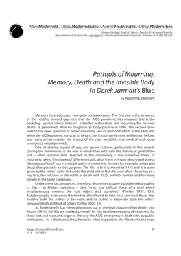 Path(O)S of Mourning. Memory, Death and the Invisible Body in Derek Jarman’S Blue