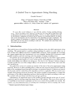 A Guided Tour to Approximate String Matching 1 Introduction