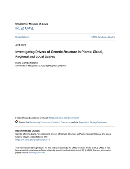 Investigating Drivers of Genetic Structure in Plants: Global, Regional and Local Scales