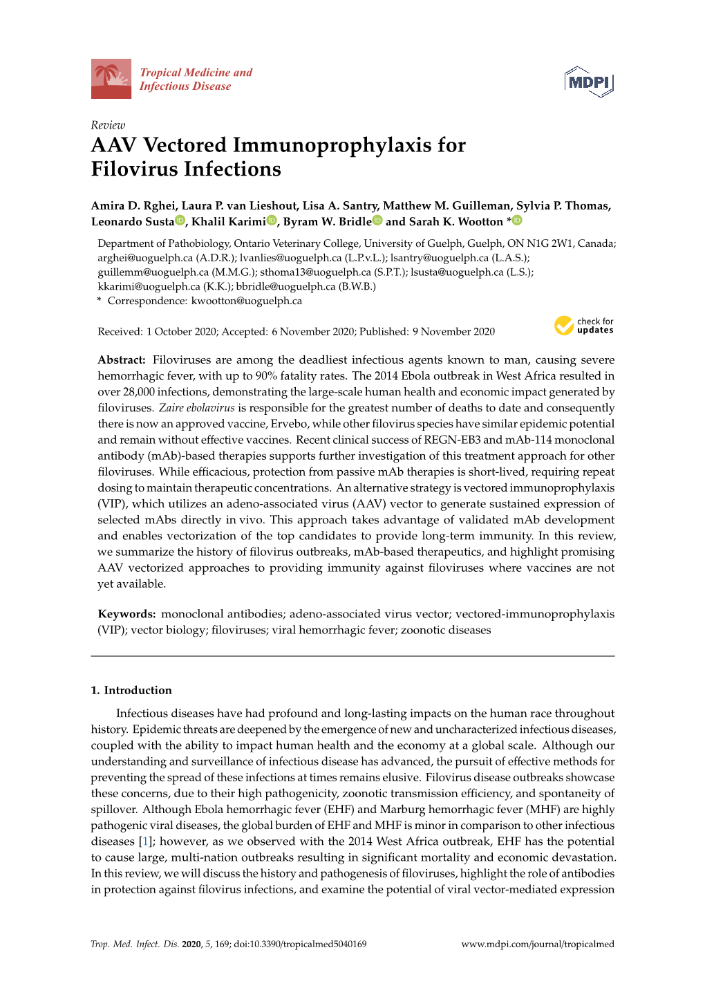 AAV Vectored Immunoprophylaxis for Filovirus Infections