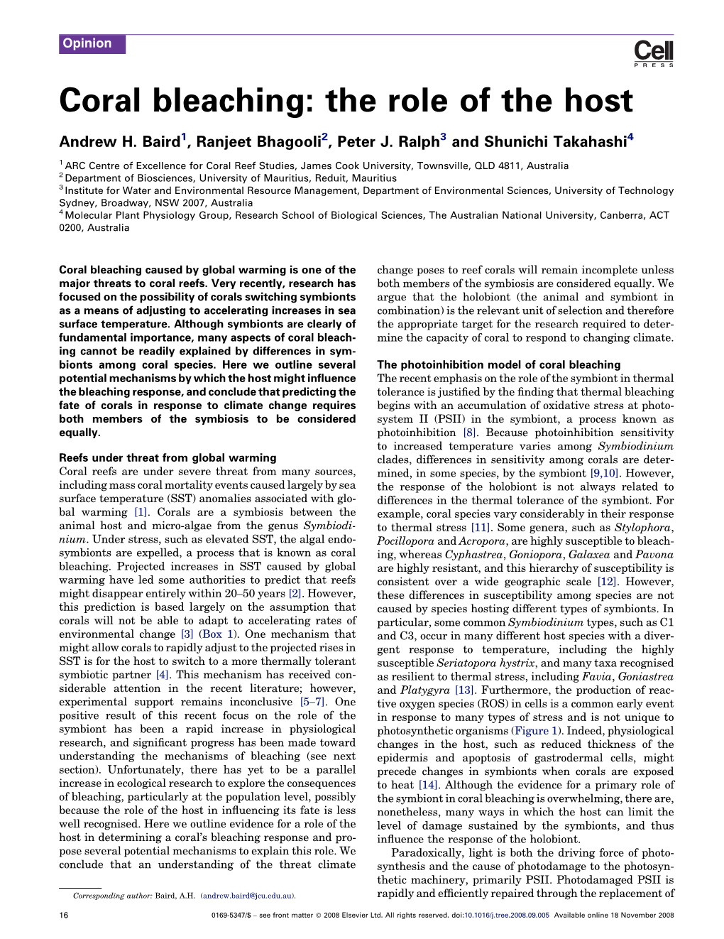 Coral Bleaching: the Role of the Host